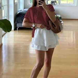 Burgundy Casual Women's Side Tie Round Neck Cap Sleeve Sweater